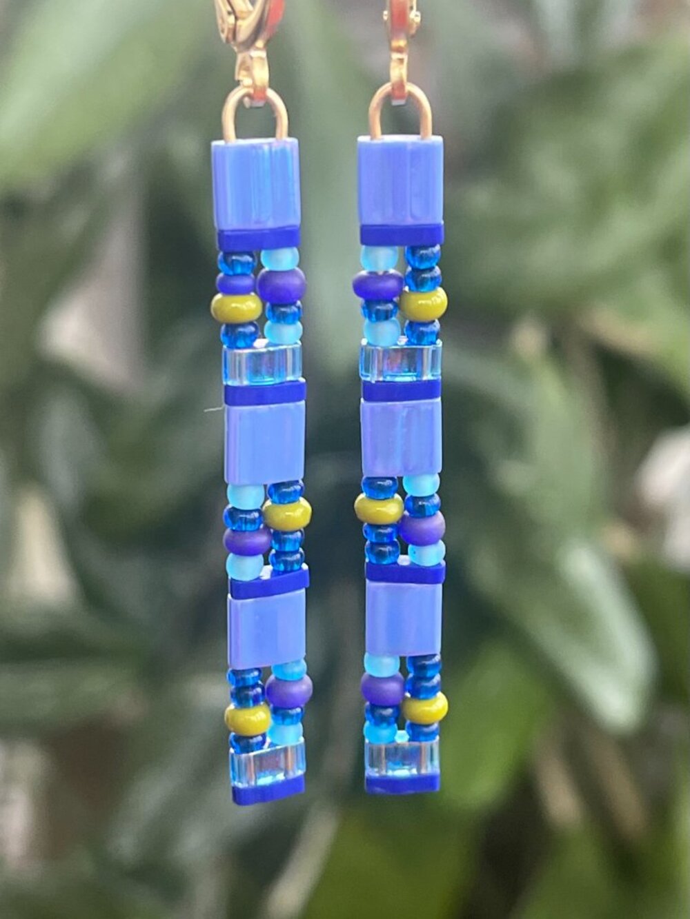 Cornflower Blue Tila Beaded Earrings | Geometric Dangle | Boho Chic Jewelry